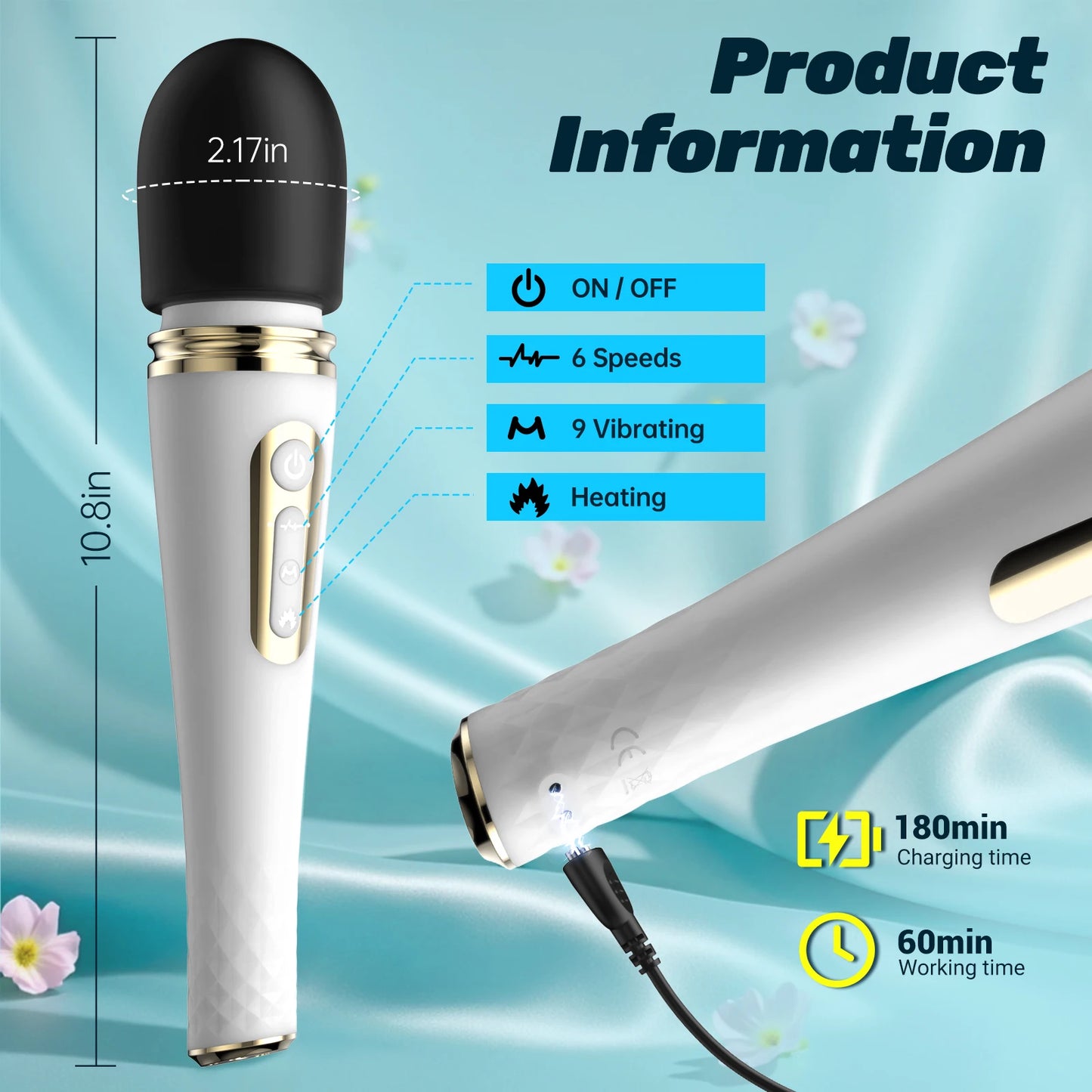 Powerful Magic Wand Vibrator 6 Speeds 10 Vibrating AV Stick Clitoris Stimulator Head Heating Body Massager Sex Toys for Woman