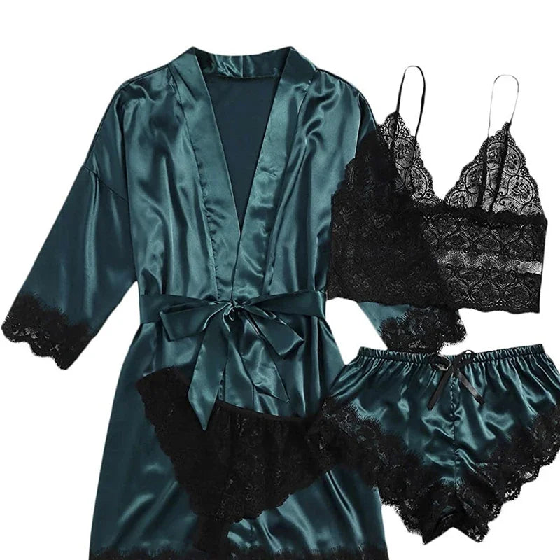 Women's Sexy Pajamas Nightgowns Lingerie Shorts 4-piece Lace Camisole Pajama Set Home Robe Nightgowns Leisure wear