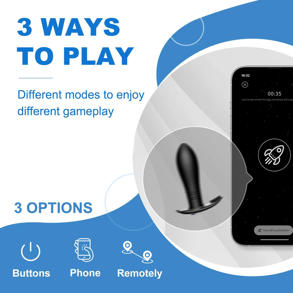 Remote Control Anal Plug, 30g Mini Butt Plug with 10 Vibration Modes, Button & App Controlled Strong Vibrating Toy for Couples