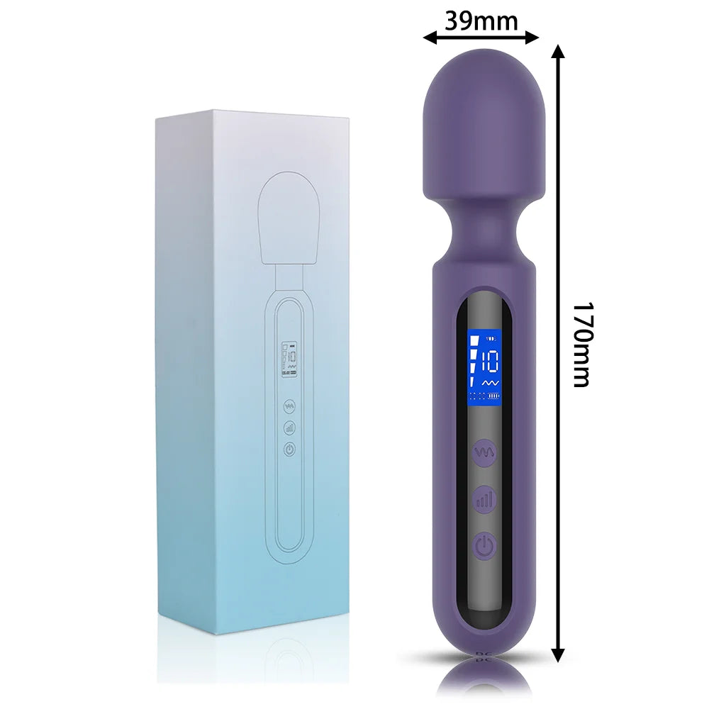 Multi-Functional Waterproof Silicone Massage Stick Vibrator for Women with LCD Display 10 Frequencies 4 Speeds Adult Sexy Toy