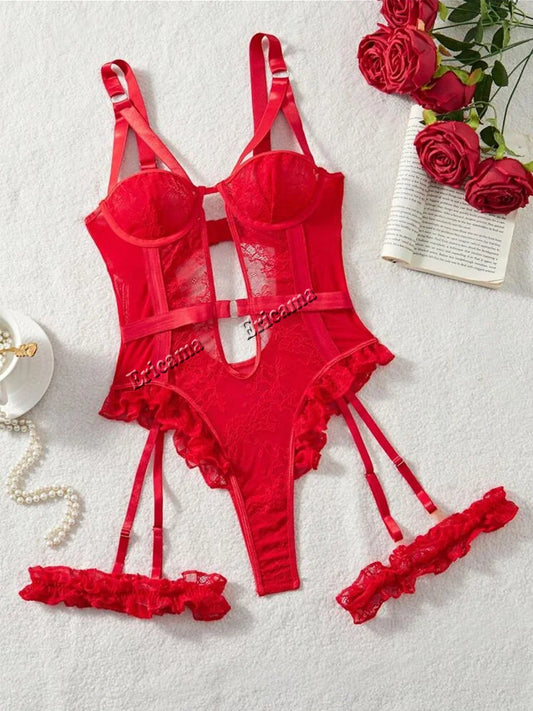 Plus Size Sexy Bra Set  Women's Sexy Lingerie Babydoll Intimates Underwear Bra Panties Set G-string Garter Belt Sexi Lenceria