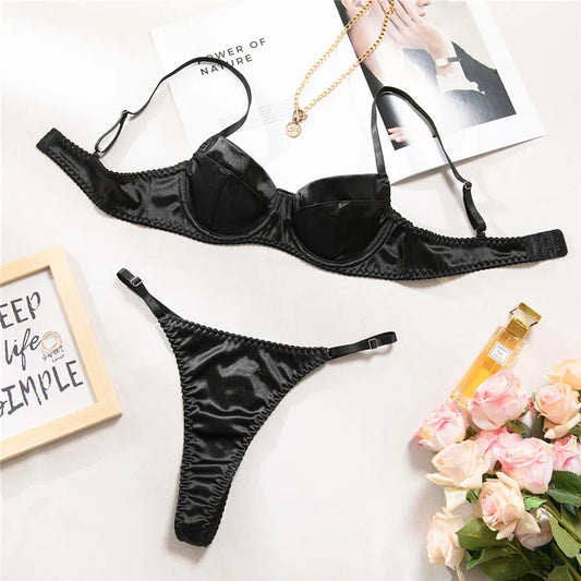 Women Sexy Bra Brief Sets Seamless Solid Black Romantic Lingerie Vintage Thin Underwear Comfortable New Arrival Exotic Sets
