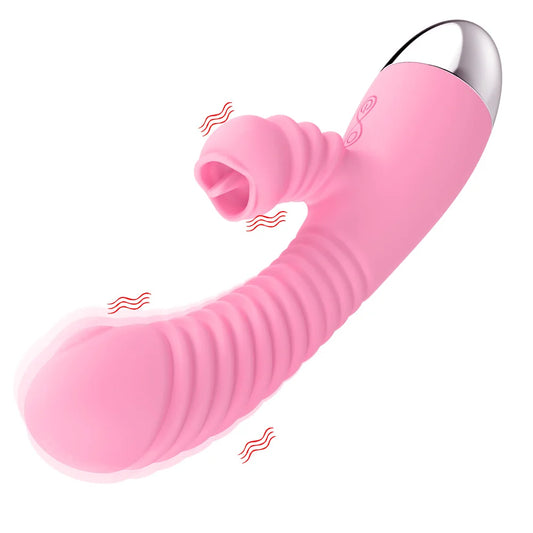 Vibrator For Women 2 In 1 Licking Machine Clitoris Stimulator G-Spot Powerful Vibro Dildo Wand Female Clit Sucker Adult Sex Toys