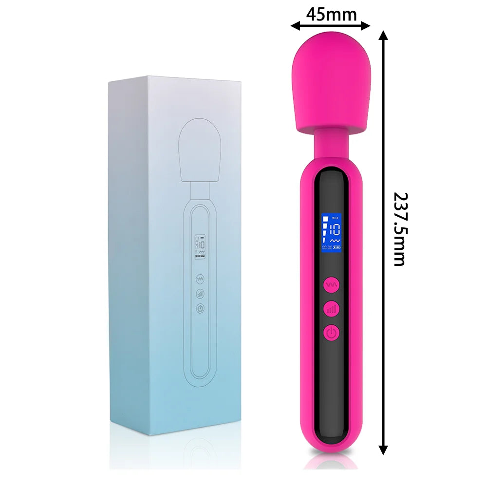 Multi-Functional Waterproof Silicone Massage Stick Vibrator for Women with LCD Display 10 Frequencies 4 Speeds Adult Sexy Toy